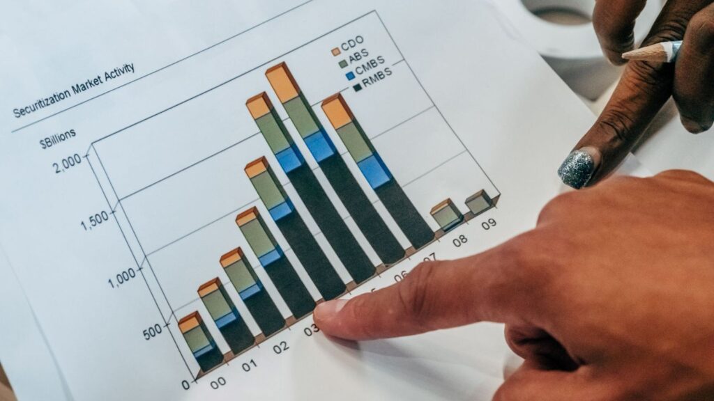 Hand pointing at a bar chart, comparing HIV risk between different types of sex